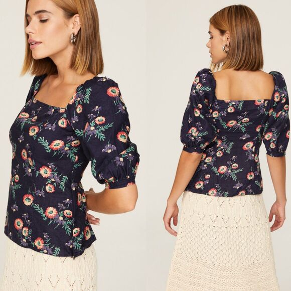 Polo Ralph Lauren Floral Print Linen Puff Sleeve Blouse Size 8 - Picture 1 of 12
